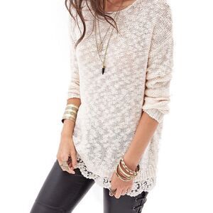 Forever 21 pink sweater with lace hem